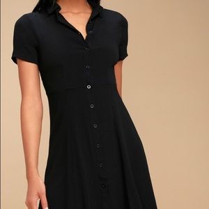 LULUS BLACK BUTTON UP SKATER DRESS